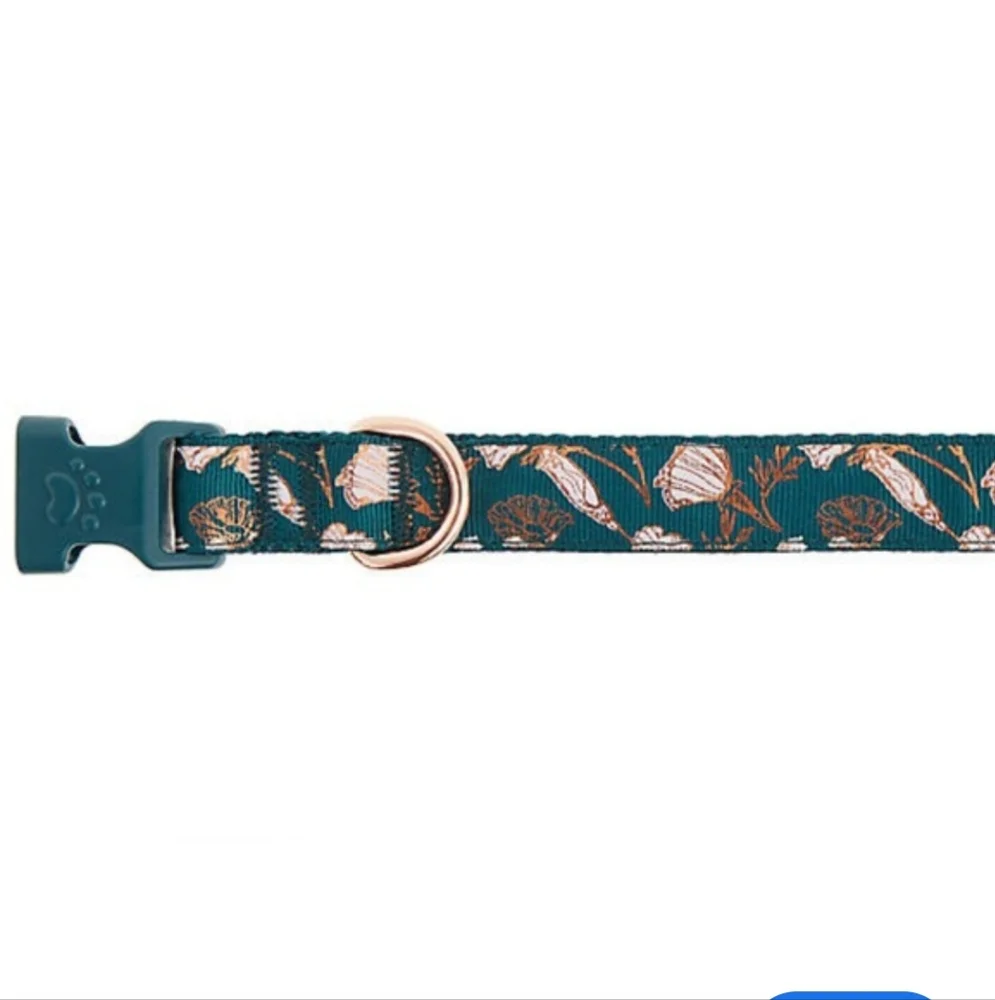 New Top Paw Gold Metallic Seashell Fashion Floral Teal Collar Size Small